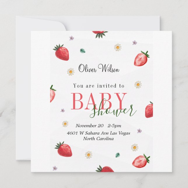 Save The Date Berry Cute Baby shower : Champs de fraises pour to (Devant)