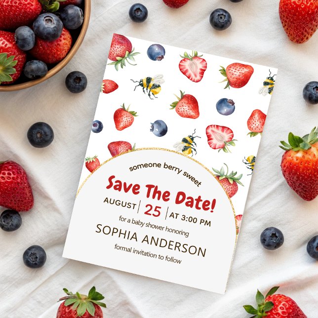 Save The Date Berry Sweet Baby shower d'été aquarelle (Summer Berry Sweet Baby Shower Watercolor Save The Date)