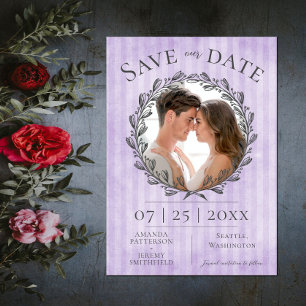 Save The Date Berry Wreath et Stripes Photo   Violet