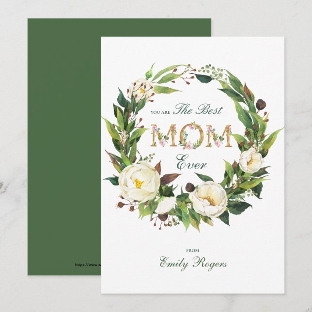 Save The Date Best Mom Ever Gold lettrage floral (Devant / Derrière)