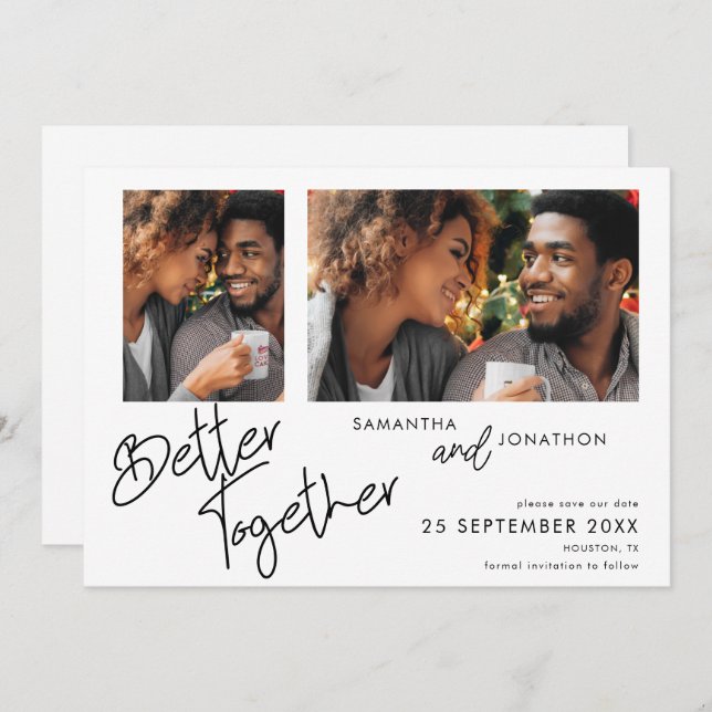 Save The Date Better Together 2 Photo Script Blanc Enregistrer L (Devant / Derrière)