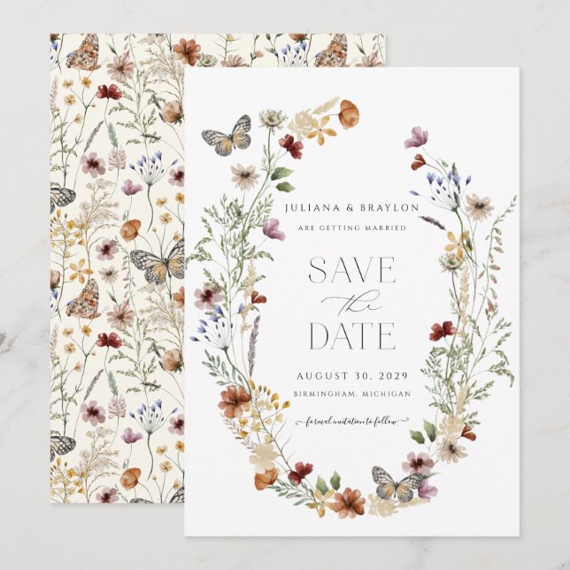 Save The Date Beurre fleur sauvage Simple Floral (Devant / Derrière)