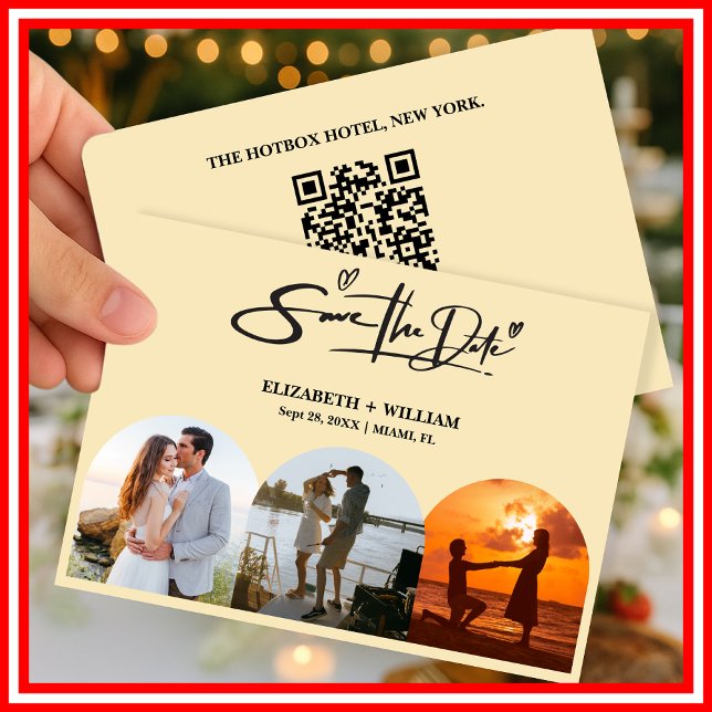 Save The Date Beurre Jaune Photo Mariage QR Code Élégant (Créateur téléchargé)