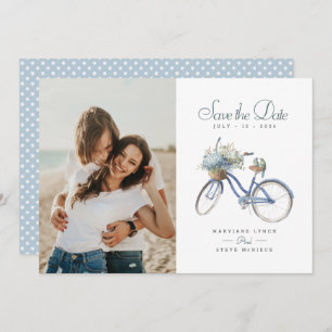 Save The Date Bicyclette bleue Bohême Aquarelle Mariage Photo