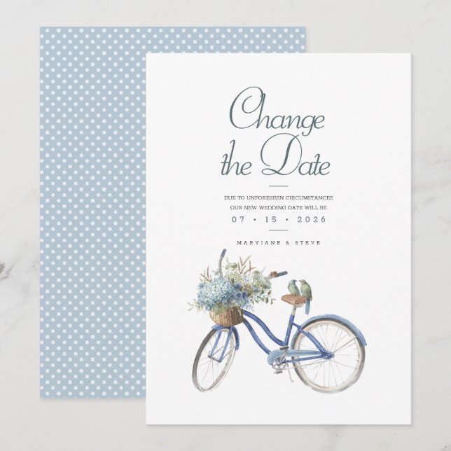 Save The Date Bicyclette Bleue Bohème Mariage d'aquarelle (Devant / Derrière)