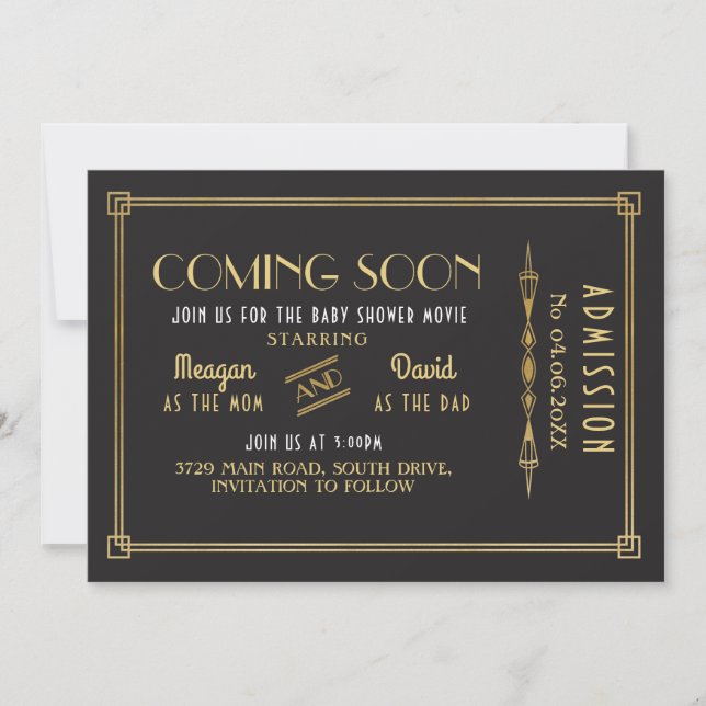 Save The Date Bientôt Baby shower Movie Ticket Party (Devant)