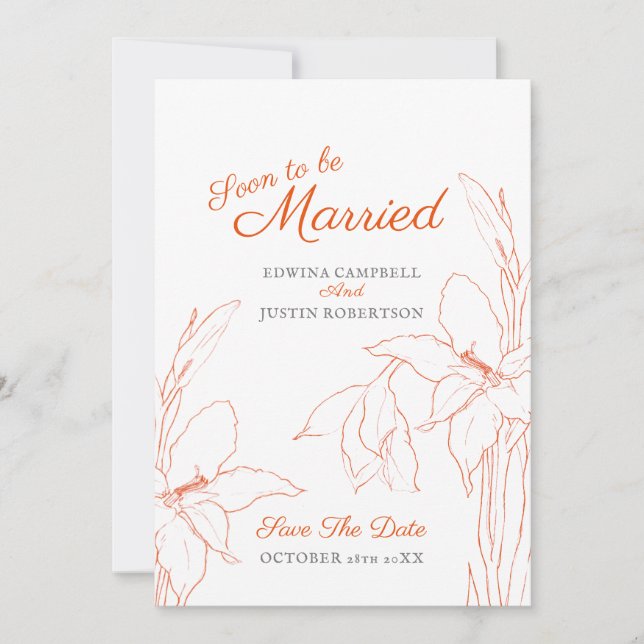 Save The Date Bientôt marié botanica art gladiolus orange (Devant)