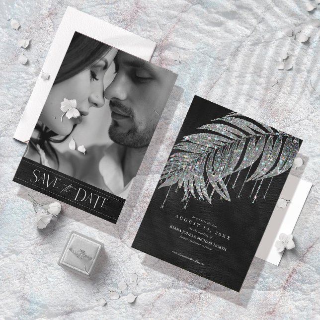 Save The Date Bijoux feuille feuille Mariage Photo Argent ID830 (Créateur téléchargé)