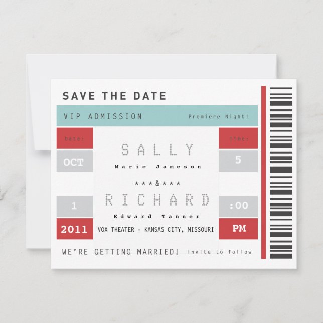 Save The Date Billet concert Enregistrer la date (Devant)