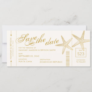 Save The Date Billet d'avion Gold Starfish Boarding Pass