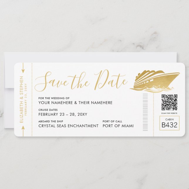 Save The Date Billet d'embarquement Mariage de croisière Pass Go (Devant)