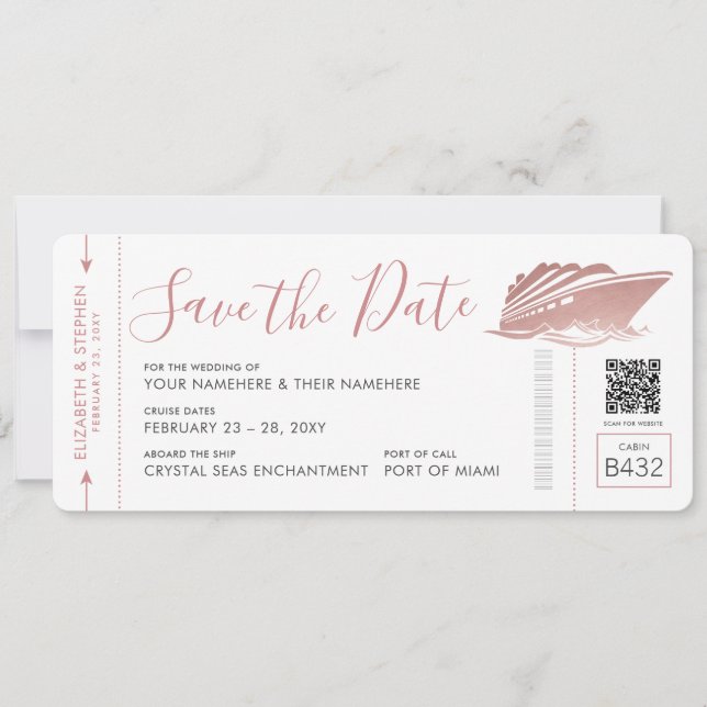Save The Date Billet d'embarquement Mariage de croisière Pass Ro (Devant)