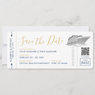 Save The Date Billet Mariage de croisière Silver Boarding Pass