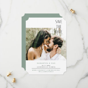 Save The Date Billet simple Sage Photo Couple Enregistrer la dat