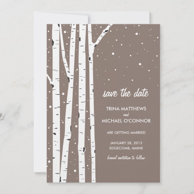 Save The Date Birch Tree and Snow Enregistrer la date (Devant)