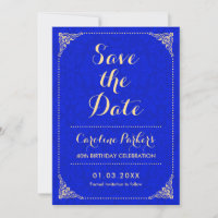 Save The Date Birthday - Gold Royal Blue Damask