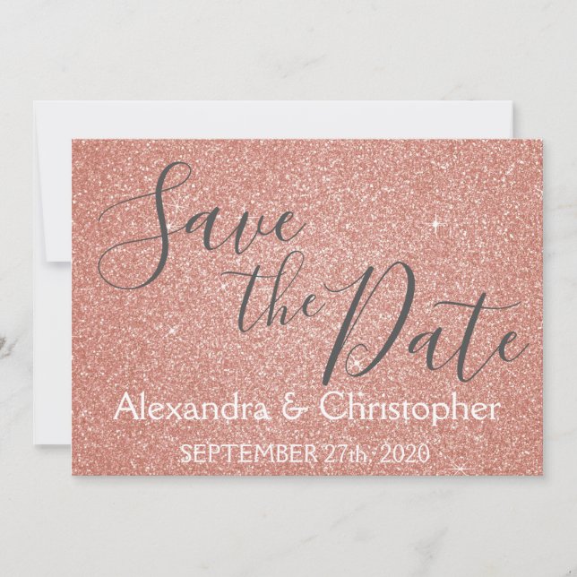 Save the Date Birthday Rose Gold Pink Glitter (Front)