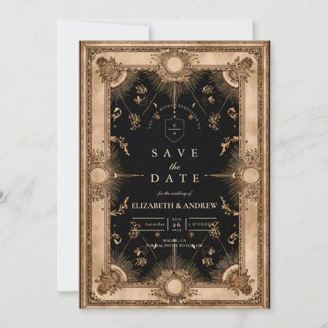 Save The Date Black and Gold Celestial Baroque Wedding (Devant)