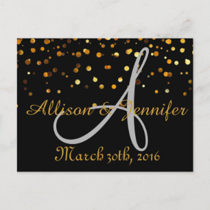 Save the date Black and Gold Glitter Faux Foil Announcement Postcard