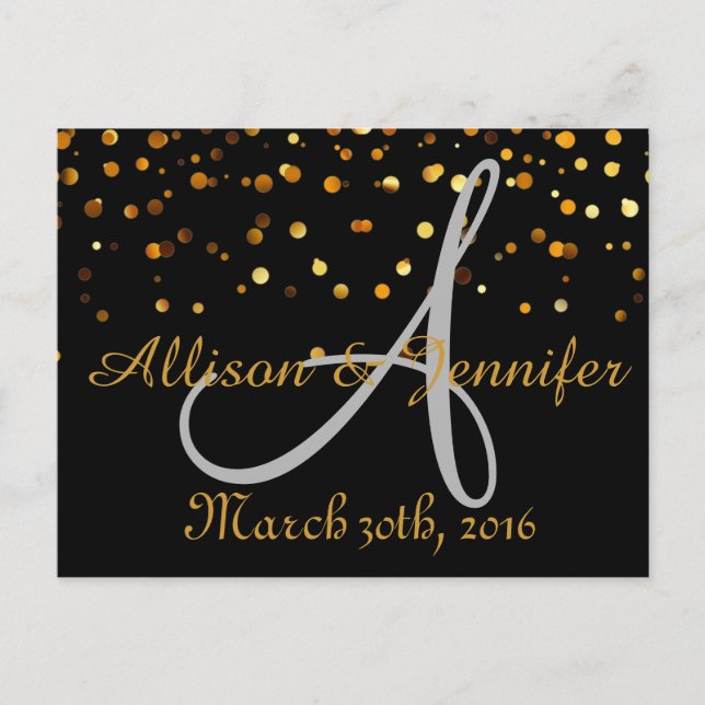 Save the date Black and Gold Glitter Faux Foil Announcement Postcard (Front)
