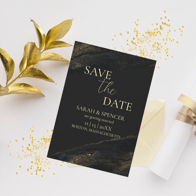 Save The Date Black and Sparkly Gold Enregistrer la date (Créateur téléchargé)
