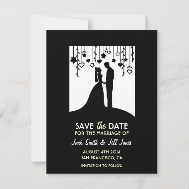Save the date - black and white bride & groom (Front)