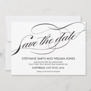 Save The Date Black and White Flourish Swirl Enregistrer la date