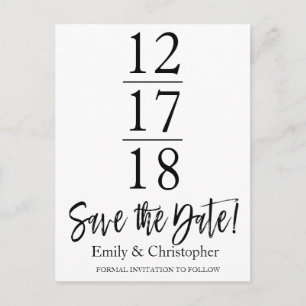 Save the Date Black and White Modern Script Announcement Postcard