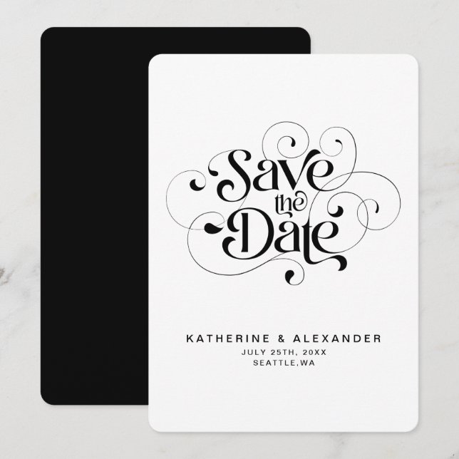 Save the date black and white typography elegant (Front/Back)
