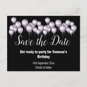 Save the Date Black Balloons All Occassion Announcement Postcard