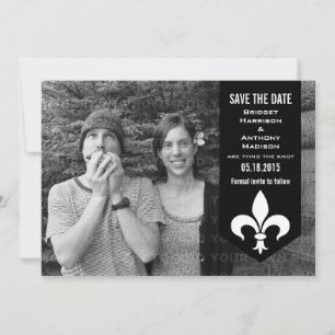 Save The Date Black Chic Flourish Banner Enregistrer la date Inv