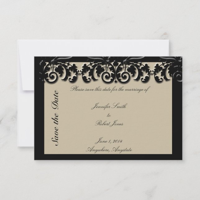 Save The Date Black Cream Floral Embossed Wedding Enregistrer la (Devant)