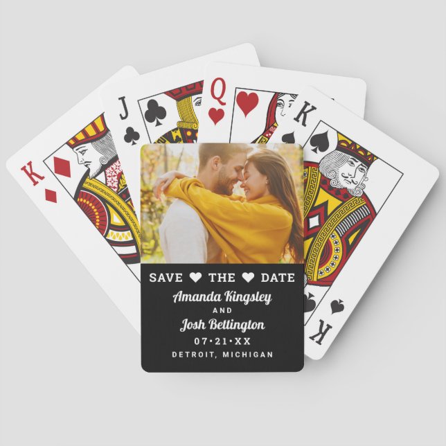 Save the Date Black Custom Wedding Photo Playing Cards (Back)