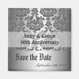 Save the date, black damask magnet