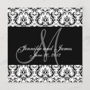 Save The Date Black Damask Monogram