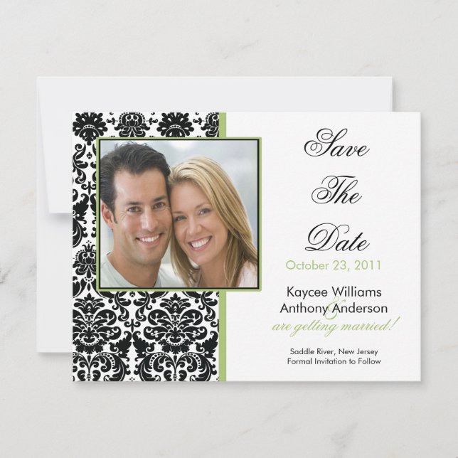 Save The Date Black Damask Photo Enregistrer La Date Annonce (Devant)
