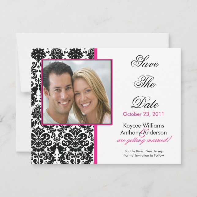 Save The Date Black Damask Photo Enregistrer La Date Annonce (Devant)