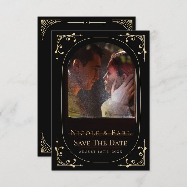 Save The Date Black Elegant Déco Qr Code Photo Enregistrer La Da (Devant / Derrière)
