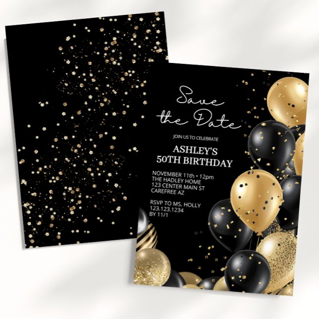 Save the Date Black Elegant Script Birthday Invitation (Creator Uploaded)
