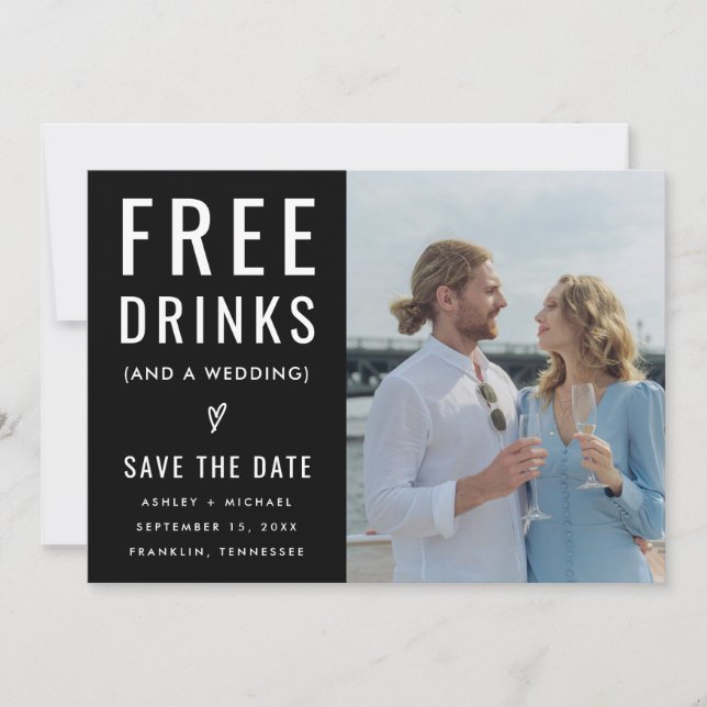 Save The Date Black Funny Boissons libres Photo Qr Code Mariage (Devant)