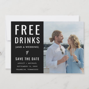 Save The Date Black Funny Boissons libres Photo Qr Code Mariage