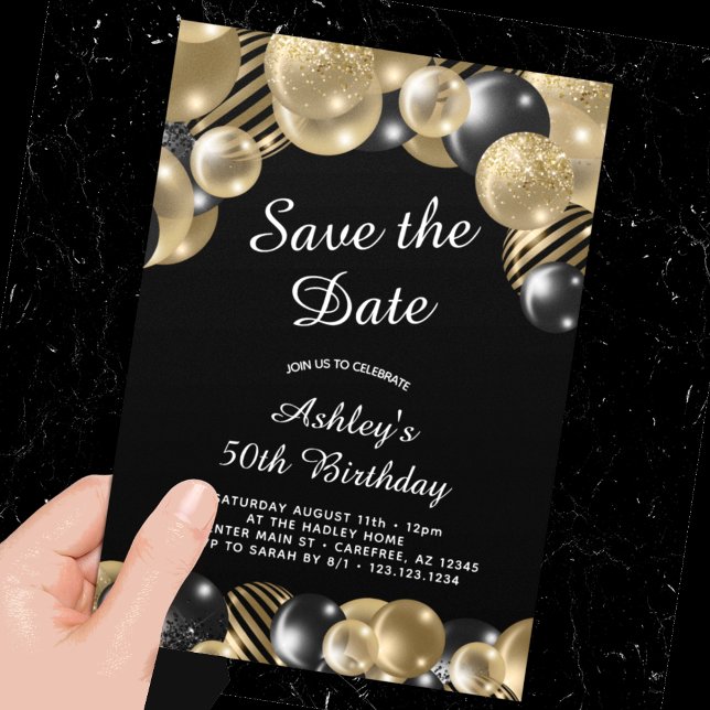 Save the Date Black Gold 50th Birthday Invitation (Creator Uploaded)