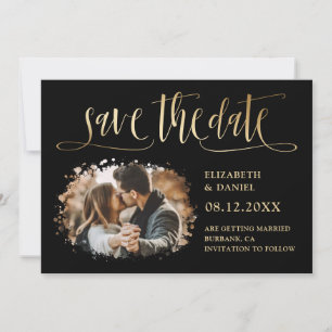 Save The Date Black Gold Calligraphy Mariage 2 Splatter Photo
