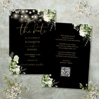 Black Gold Floral String Lights QR Code Mariage