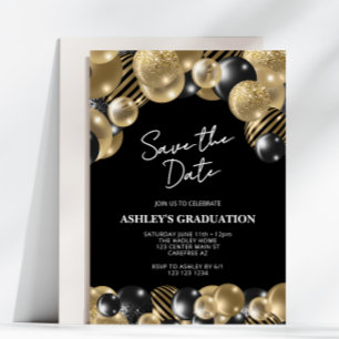 Save the Date Black Gold Graduation Invitation