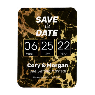 SAVE the DATE Black & Gold Marble Look Magnet