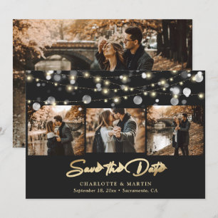 Save The Date Black Gold Mariage 4 Photo Collage Enregistrer La 