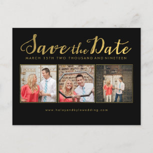 Save the Date Black Gold Script Photo cards