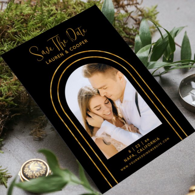 Save The Date Black Gold Stylish Art Deco Wedding (Creator Uploaded)