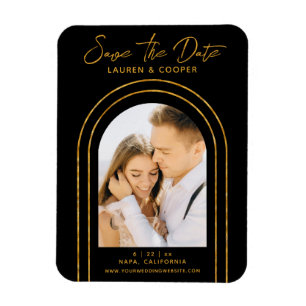 Save The Date Black Gold Stylish Art Deco Wedding Magnet